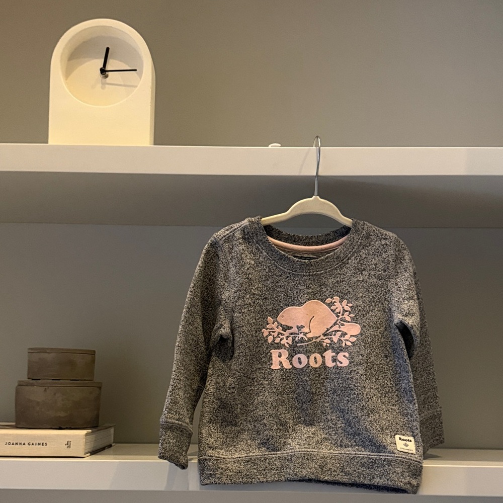 Roots Kids Heather Grey Sweatshirt with Pink Logo